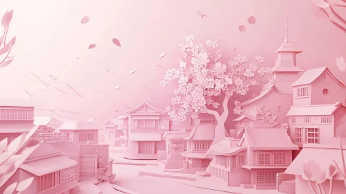 Monochromatic Pink Japanese Town