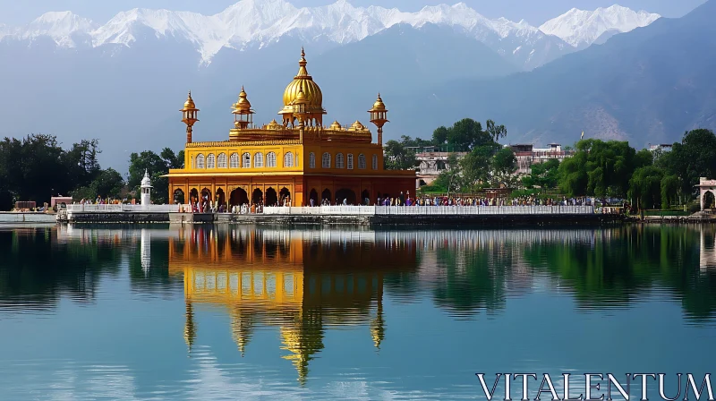 Majestic Temple and Mountain Reflection AI Image