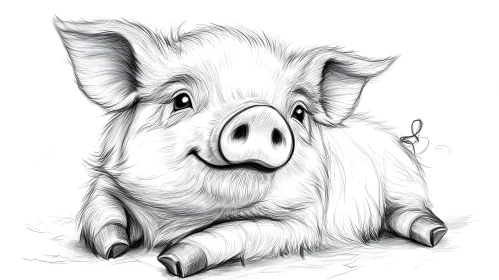 Whimsical Pig Illustration in Pen and Ink