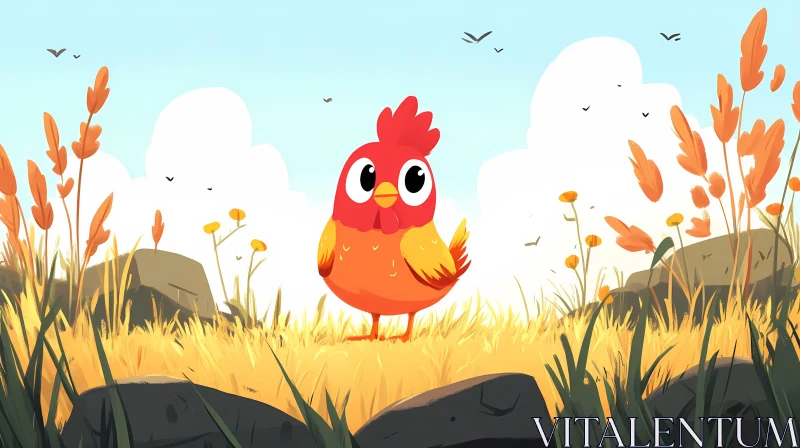 Cute Cartoon Bird in Nature AI Image