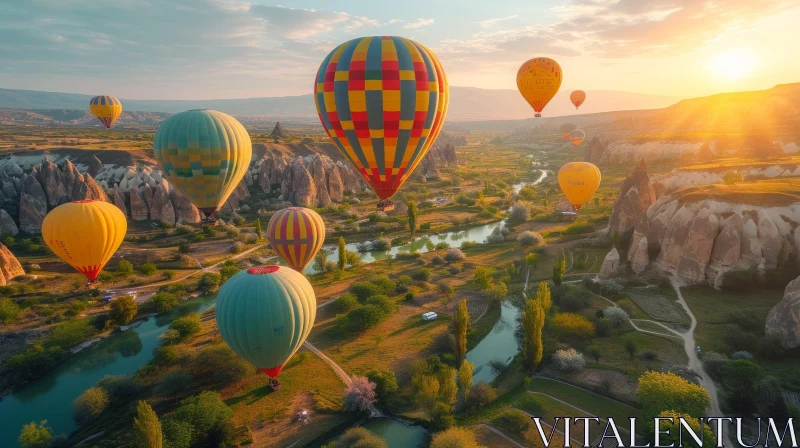 Hot Air Balloons Over Cappadocia: A Captivating Sunset Experience AI Image