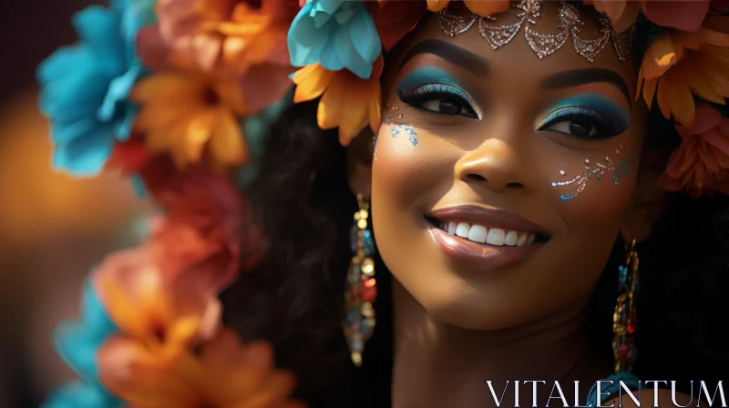 Joyful and Optimistic Carnival Woman with Colorful Makeup - Close Up AI Image