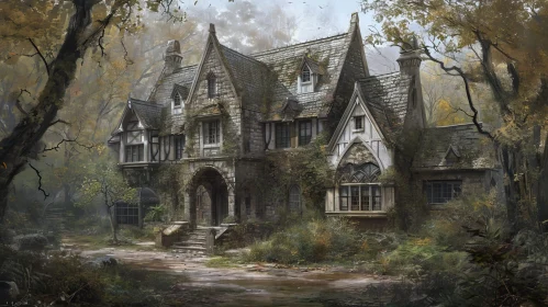 Mysterious Digital Painting of a Haunted House