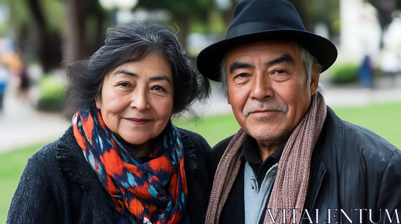 Elderly Couple Portrait with Colorful Scarves AI Image