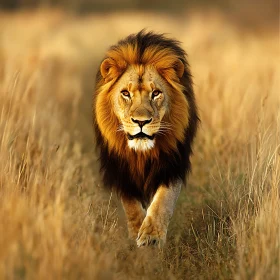 Lion Walking in Tall Grass