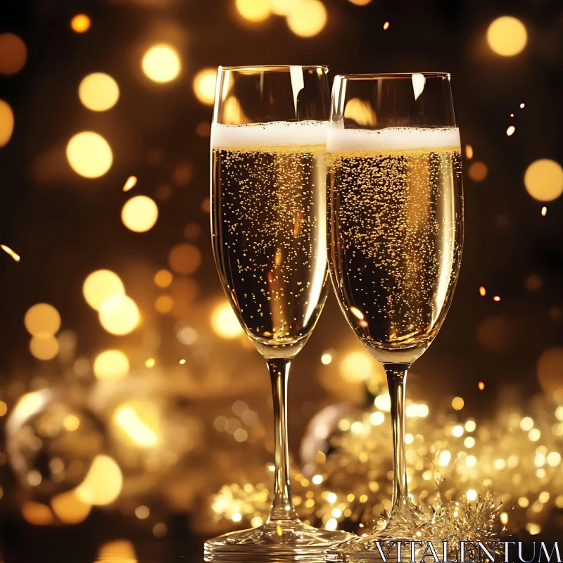 Golden Champagne Flutes Festive Occasion AI Image