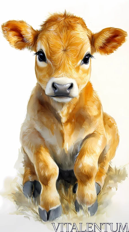 Charming Cow Watercolor Painting AI Image