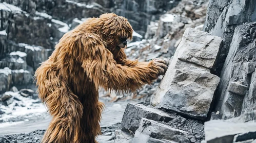 Bigfoot Relocating Rocks in Mountainous Terrain