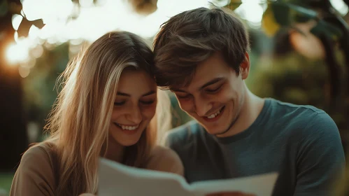 Smiling Couple Reading Together