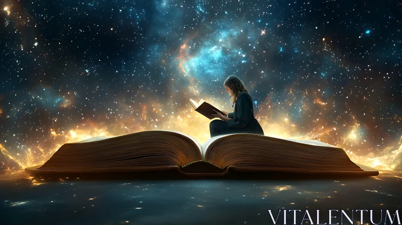 AI ART Woman Reading on a Giant Book