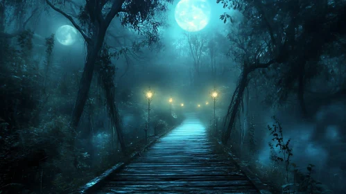 Ethereal Forest Path at Night