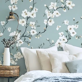 Serene Bedroom Design with Floral Elements