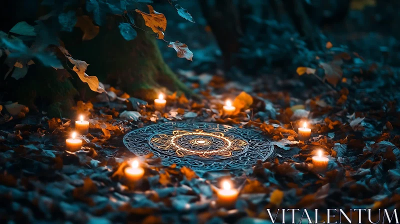 AI ART Candlelit Circle in Autumnal Woods