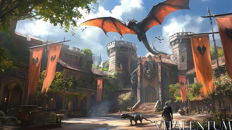 Medieval Castle Dragon Guardian Art AI Image