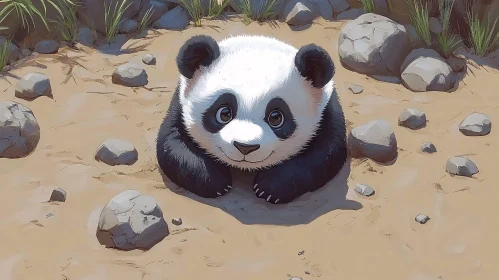 Endearing Panda on Sand