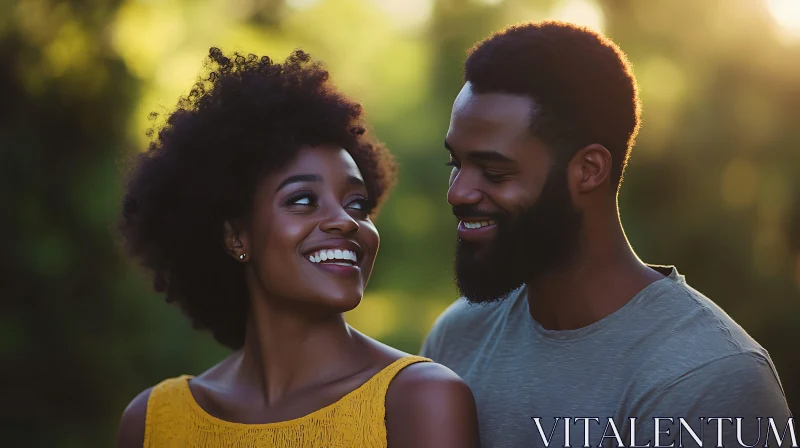 Smiling Couple in Sunlight Portrait AI Image