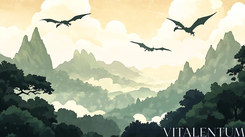 Serene Dragon Flight Mountain Vista AI Image