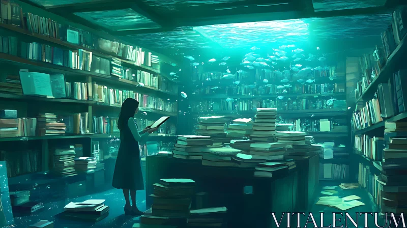 AI ART Underwater Sanctuary of Literary Dreams