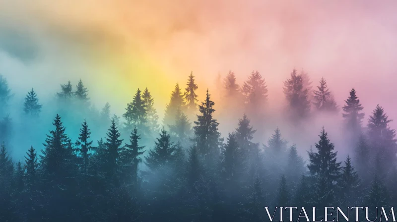 AI ART Ethereal Forest with Multicolored Mist