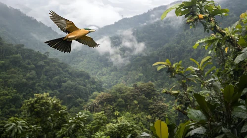 Bird Flying Over Green Forest
