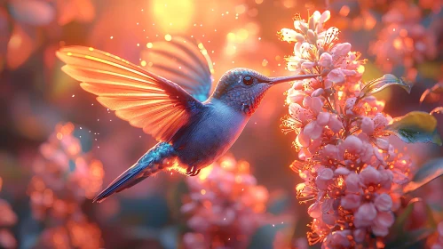 Delicate Hummingbird with Flowers