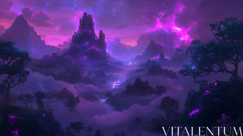 Mystic Purple Mountain Landscape AI Image