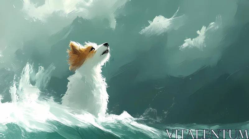 Fluffy Dog and Ocean Adventure AI Image