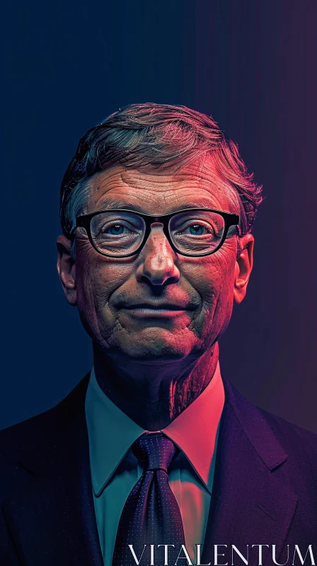 AI ART Bill Gates in Blue and Red Tones