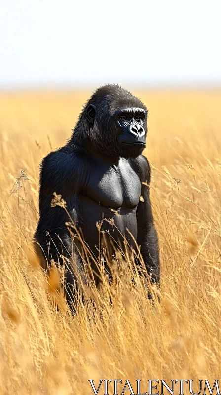 Majestic Gorilla in Grassland AI Image