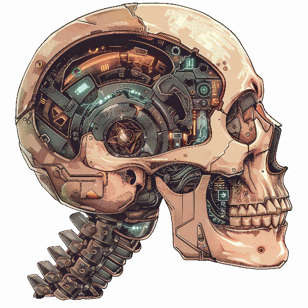 Cybernetic Skull Art for Apparel POD Design