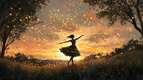 Silhouette Dancing in a Golden Field