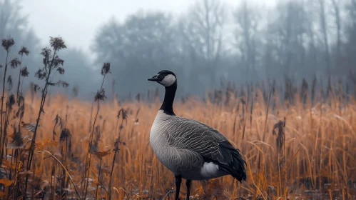 Serene Goose in Foggy Field