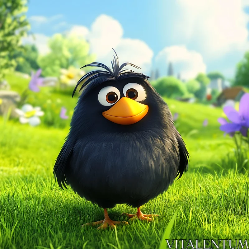 Cheerful Bird on Green Grass AI Image