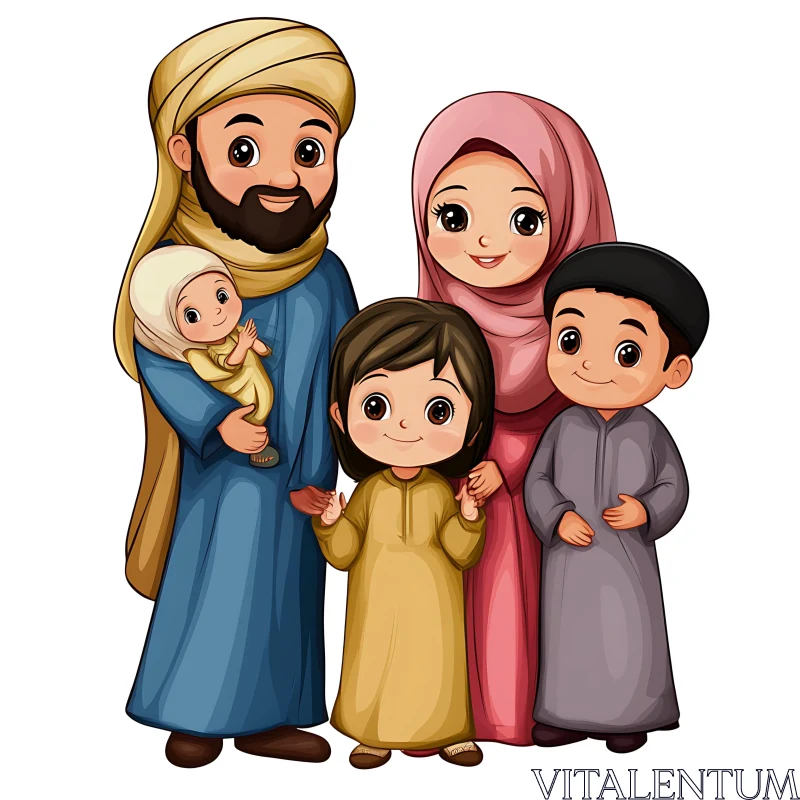 AI ART Cartoon Muslim Family Portrait