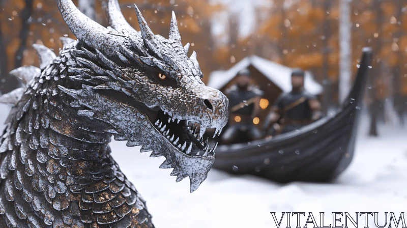 AI ART Icy Dragon in Winter Landscape