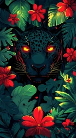 Jungle Panther with Vibrant Flora