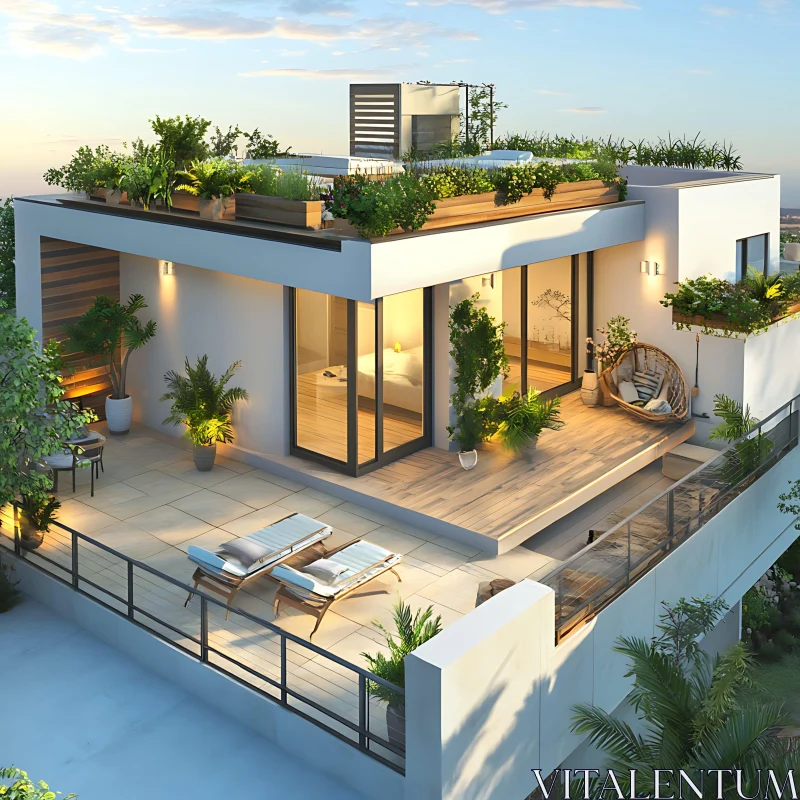 Contemporary Home with Expansive Rooftop Garden AI Image