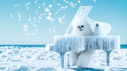 Snowy Musician: Yeti Playing Piano