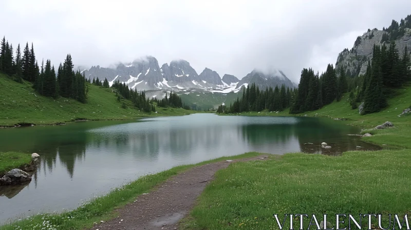 AI ART Peaceful Lake with Mountain Reflections