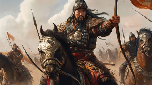 Warrior Leading Army on Horseback