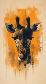 Giraffe Art with Orange Background