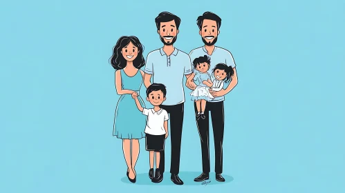 Whimsical Family Illustration with Two Dads