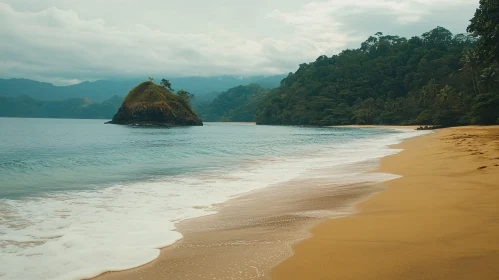 Tranquil Beach Landscape with Lush Island