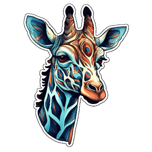 Colorful Giraffe Head Illustration with Geometric Patterns