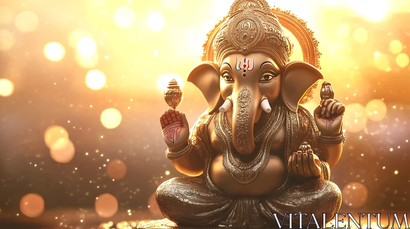 Radiant Ganesha Statue: Art of Hindu God AI Image