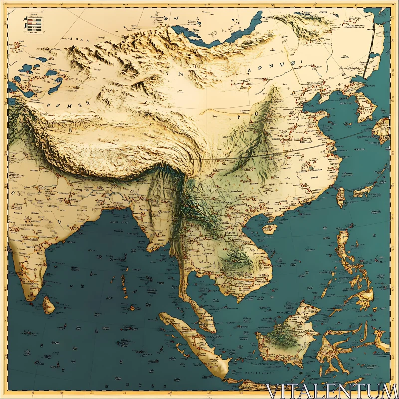 Antique Asia Topographic Map AI Image