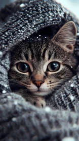 Cute Kitten Wrapped in Cozy Blanket