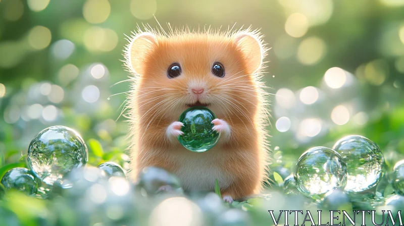 Cute Hamster in Lush Greenery AI Image