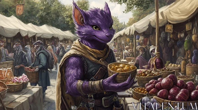 AI ART Purple Creature in a Bustling Market