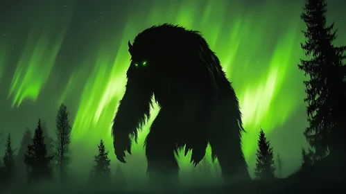 Night Creature: Silhouette in a Green Forest